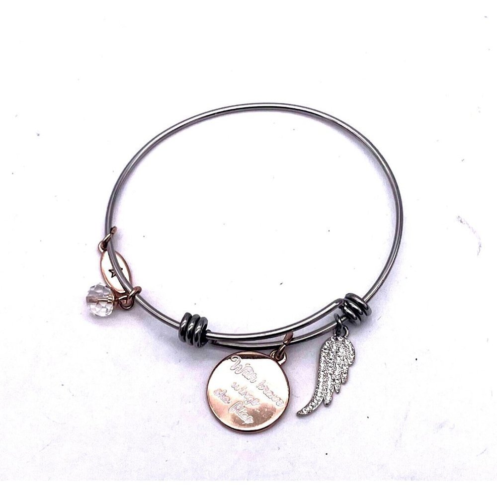 LA CN Rhinestone Wing Dangle Drop Charms Cuff Bangle Bracelet Adjustable